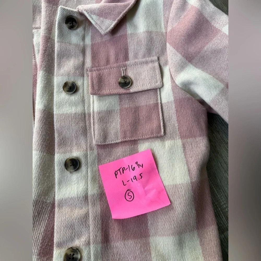 Old Navy Pink White Plaid Flannel Shacket Jacket Comfy Warm Size S 6 7